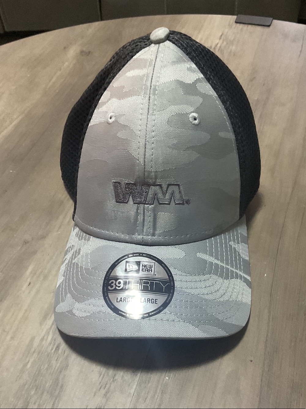 New Era 39THIRTY Gray Camo Trucker Hat with Black Mesh